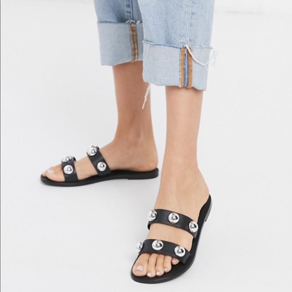 ASOS DESIGN black leather metal detail sandals